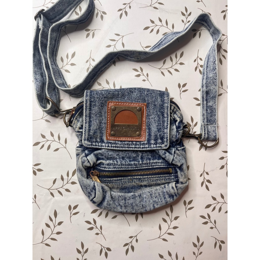 Vintage Apri Classics Acid Wash Denim Crossbody Bag Small Utility Pouch 90s y2k